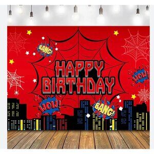 Superhero Happy Birthday Party Backdrop